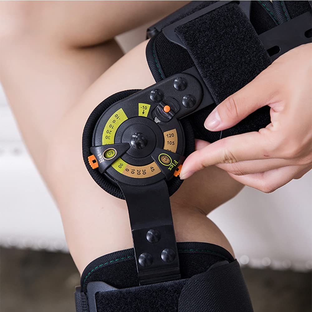 Hinged ROM Knee Brace Orthopedic Hinged Knee Brace Support, Adjustable Knee Joint Splint ROM Knee Orthosis Immobilizer Stabilizer Arthritis Ligament Injury Protector,Black-One Size