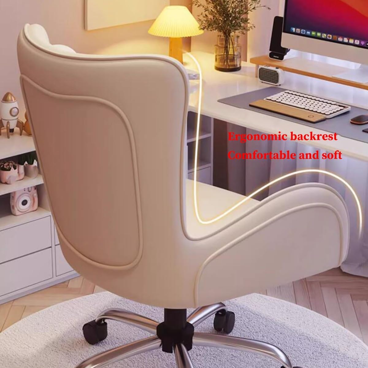 Computer Desk Chair, Executive Chairs, Executive Office Desk Chair Leather Reclining Chair High Back with Lumbar Support, Liftable Vanity Task Chairs with Arms,/Orange-B