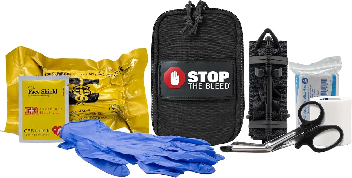 TacMed Solutions Stop The Bleed Kit – Basic Bleeding Control Black Nylon Pouch, Compact, Easy-to-Use Hemorrhage Control Kit, Emergency First Aid with Tourniquet and Emergency Bandage