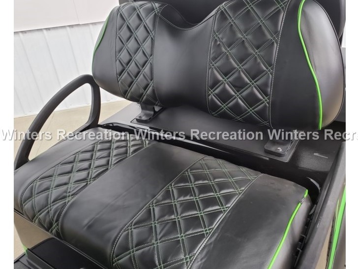 Club Car Precedent, Front Seat Cover, Black with Black Square Diamond Tuck with Lime Stitching & Piping