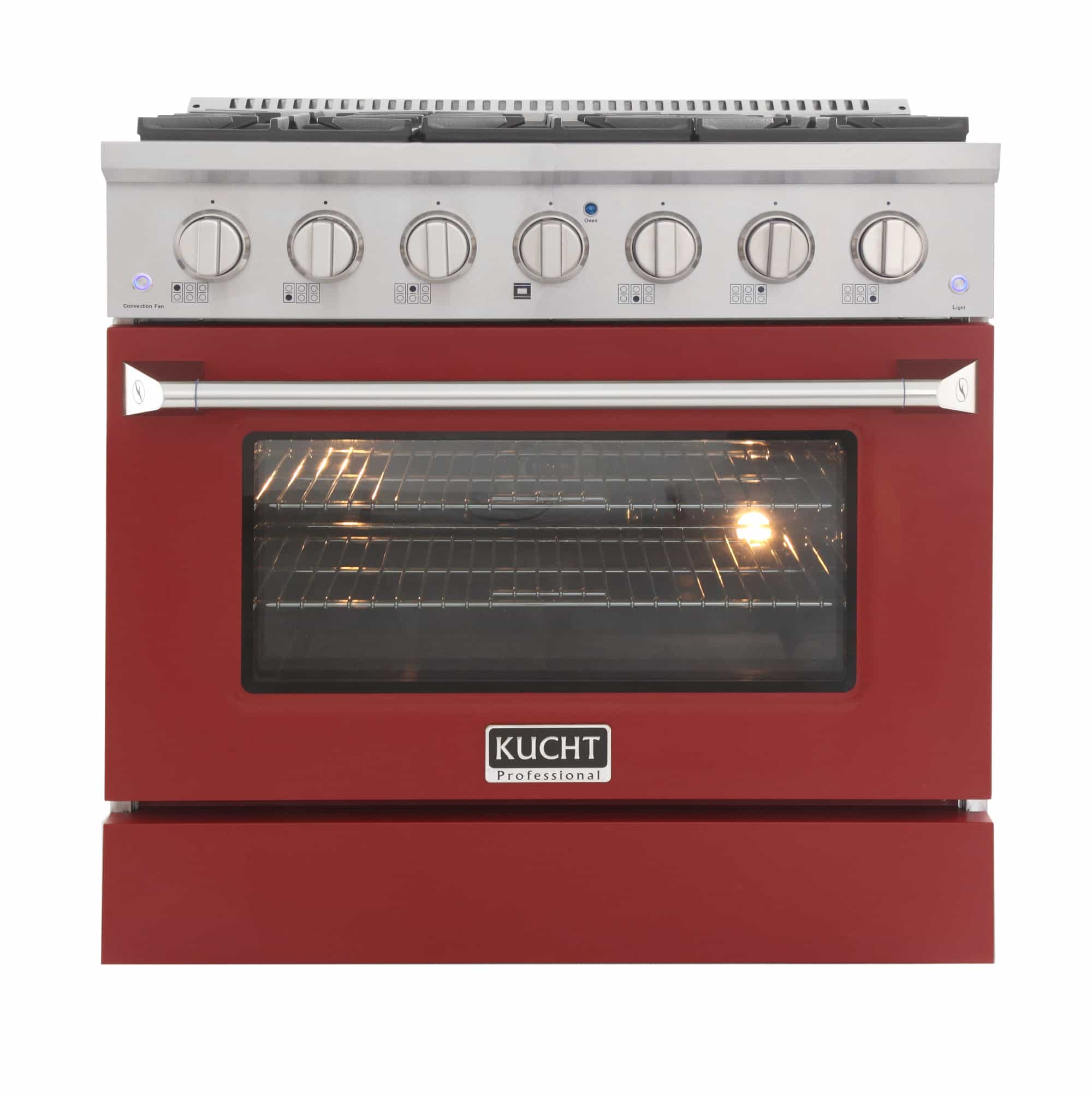 Kucht 36-Inch Pro-Style Dual Fuel Range with Propane Gas in Stainless Steel with Red Oven Door (KDF362/LP-R)