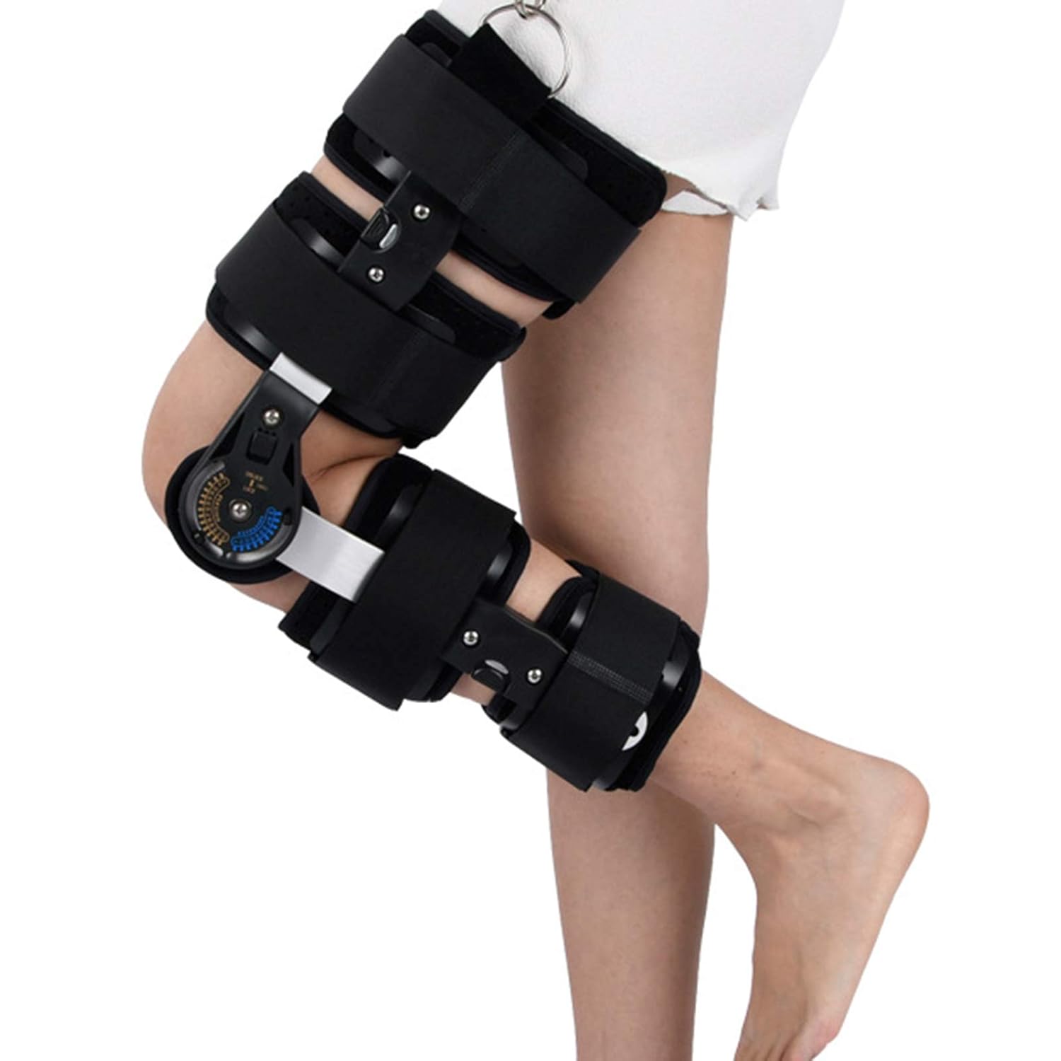 Hinged Knee Brace, Adjustable Post Op Knee Support Orthosis Immobilizer Protector Medical Orthopedic Support Stabilizer After Surgery,Black (Black-One Size