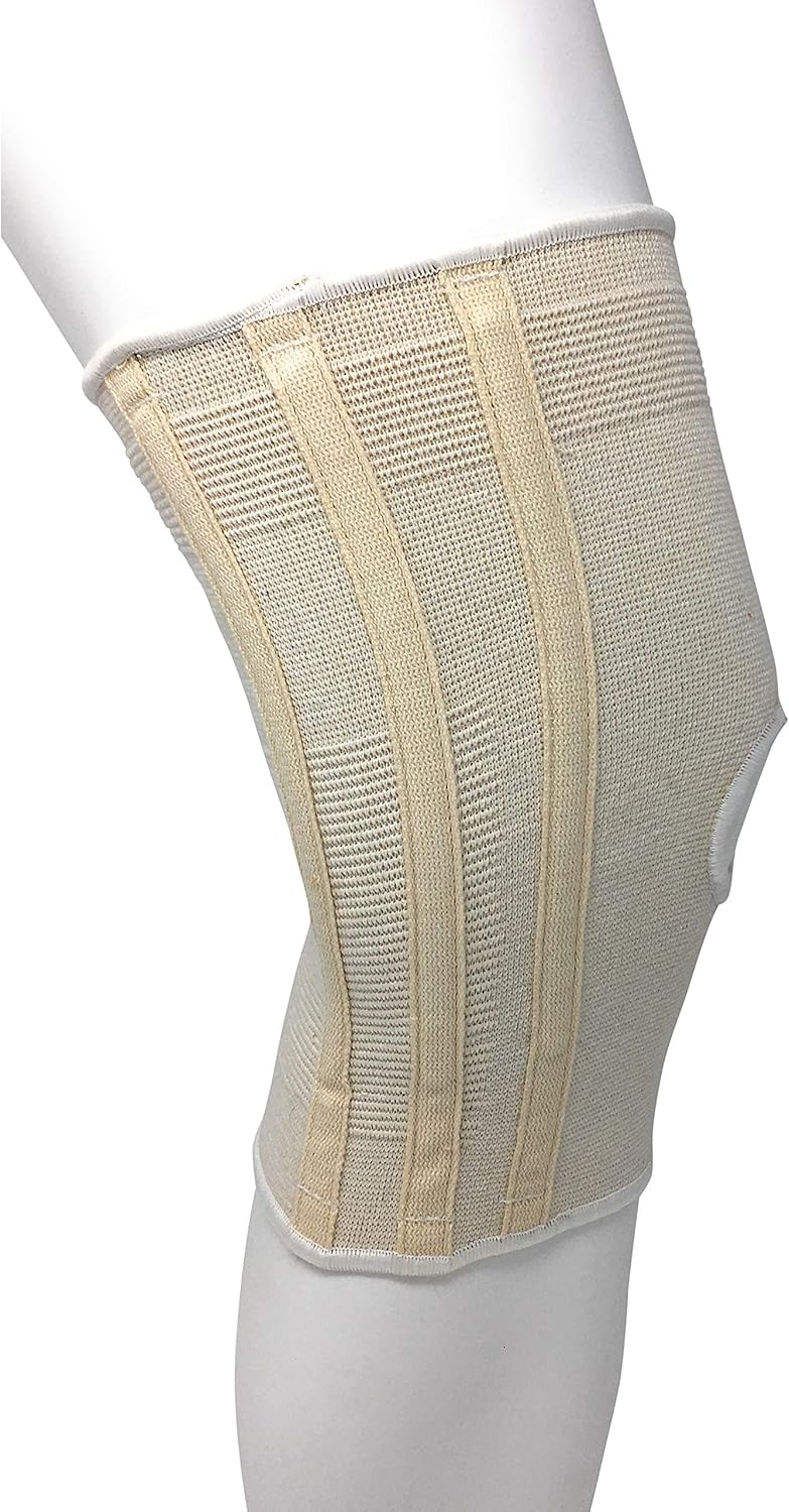 Champion Knee Brace Flexible Stays Knit Elastic, White, Large (Pack of 4)