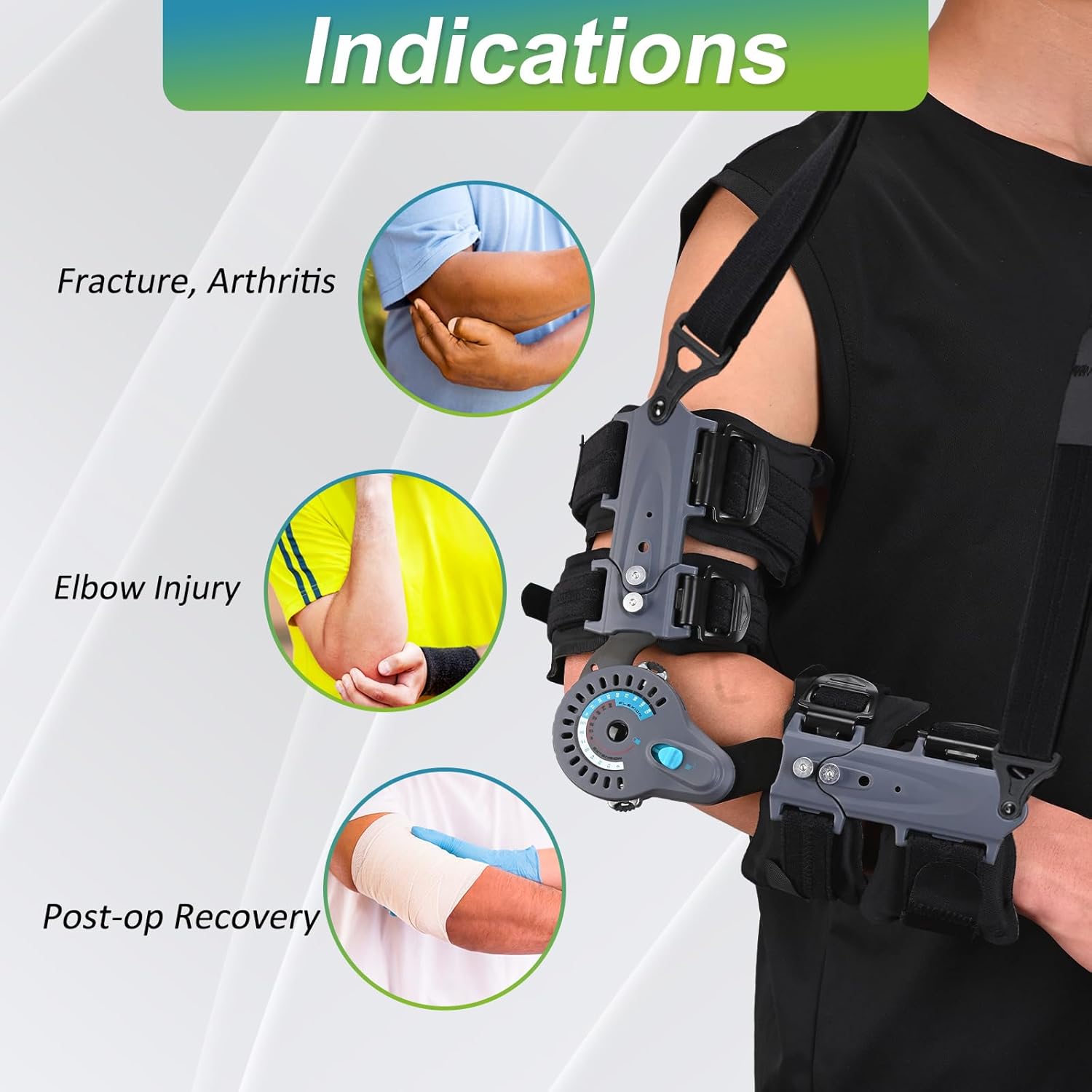 Komzer Hinged ROM Elbow Brace with Sling Stabilizer for Surgery Recovery, Ligament and Tendon Repairs， Adjustable Post OP Elbow Splint for Dislocation Support(Left)