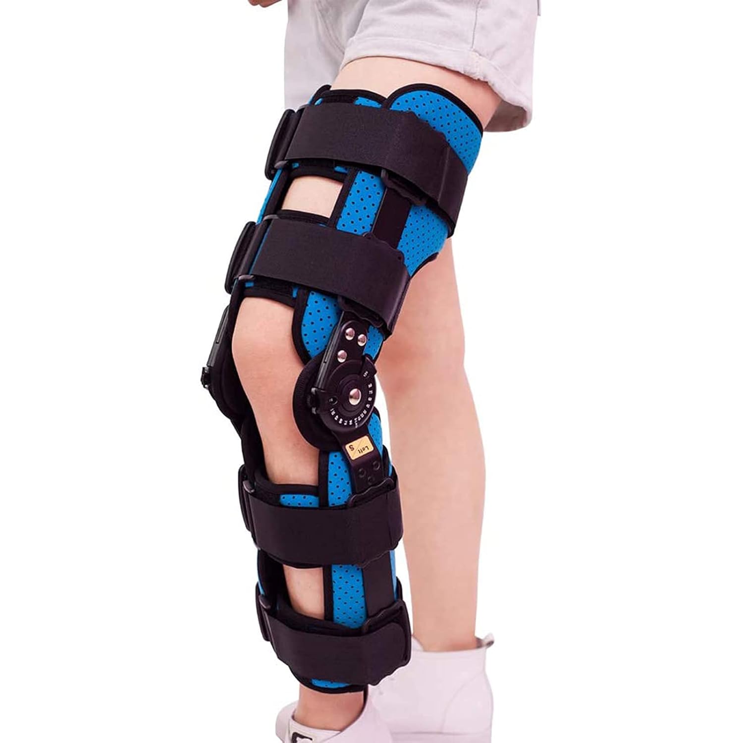 Knee Brace Injury Orthosis Immobilizer, Adjustable Hinged Knee Brace Splint Stabilizer Knee Support for Acl Arthritis Meniscus Tear Ligament Injury (Left-Large