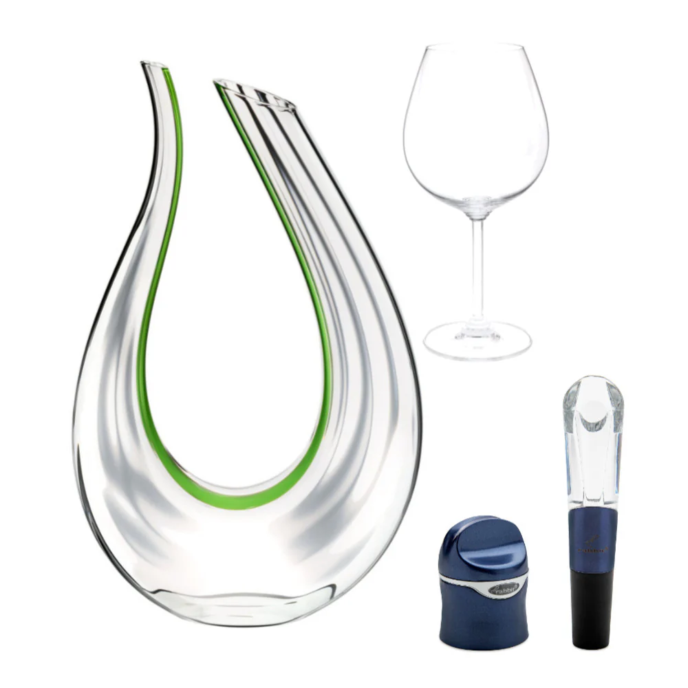 Riedel Decanter with set of 2 Wine Glasses and Rabbit Sealer and Aerator Bundle