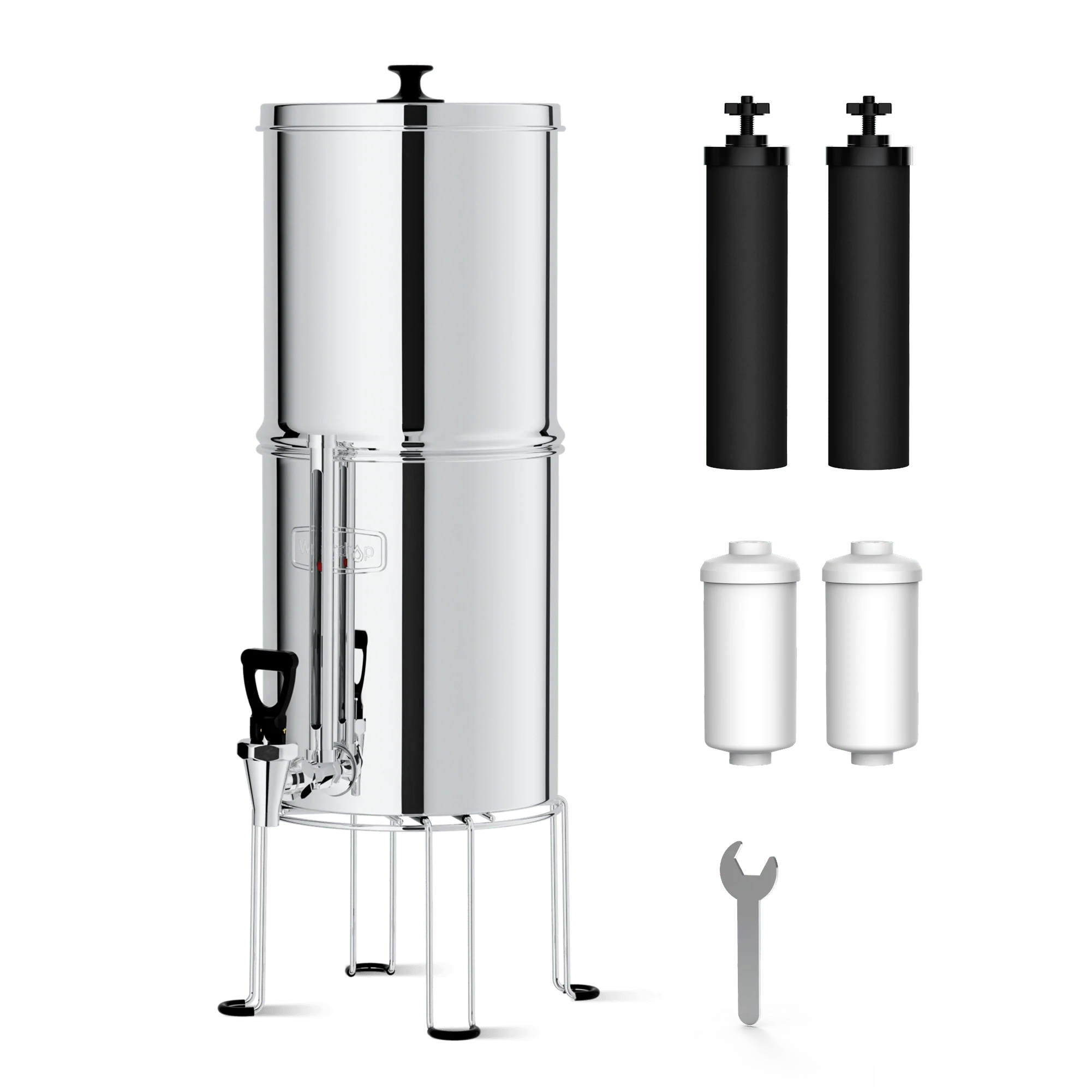 Waterdrop Gravity-fed Water Filter System, NSF/ANSI 42&372 Standard, 2.25G Stainless-Steel System with 2 Filters, Sight Glass Spigot and Stand, Reduces Chlorine and Lead-King Tank Series