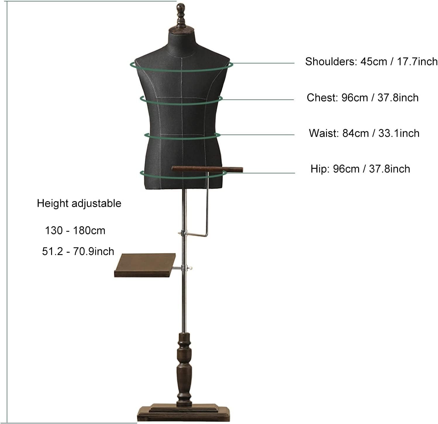 Mannequin Body Female Dress Form Male Mannequin Torso with Pants Rack/Shoe Support, Adjustable Height Mens Dress Form for Displaying Clothes, Easy to Assemble (Without Arms )