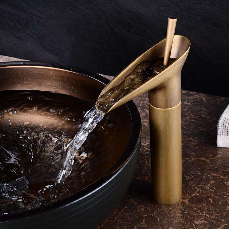 Modern Brushed Brass Waterfall Bathroom Faucet