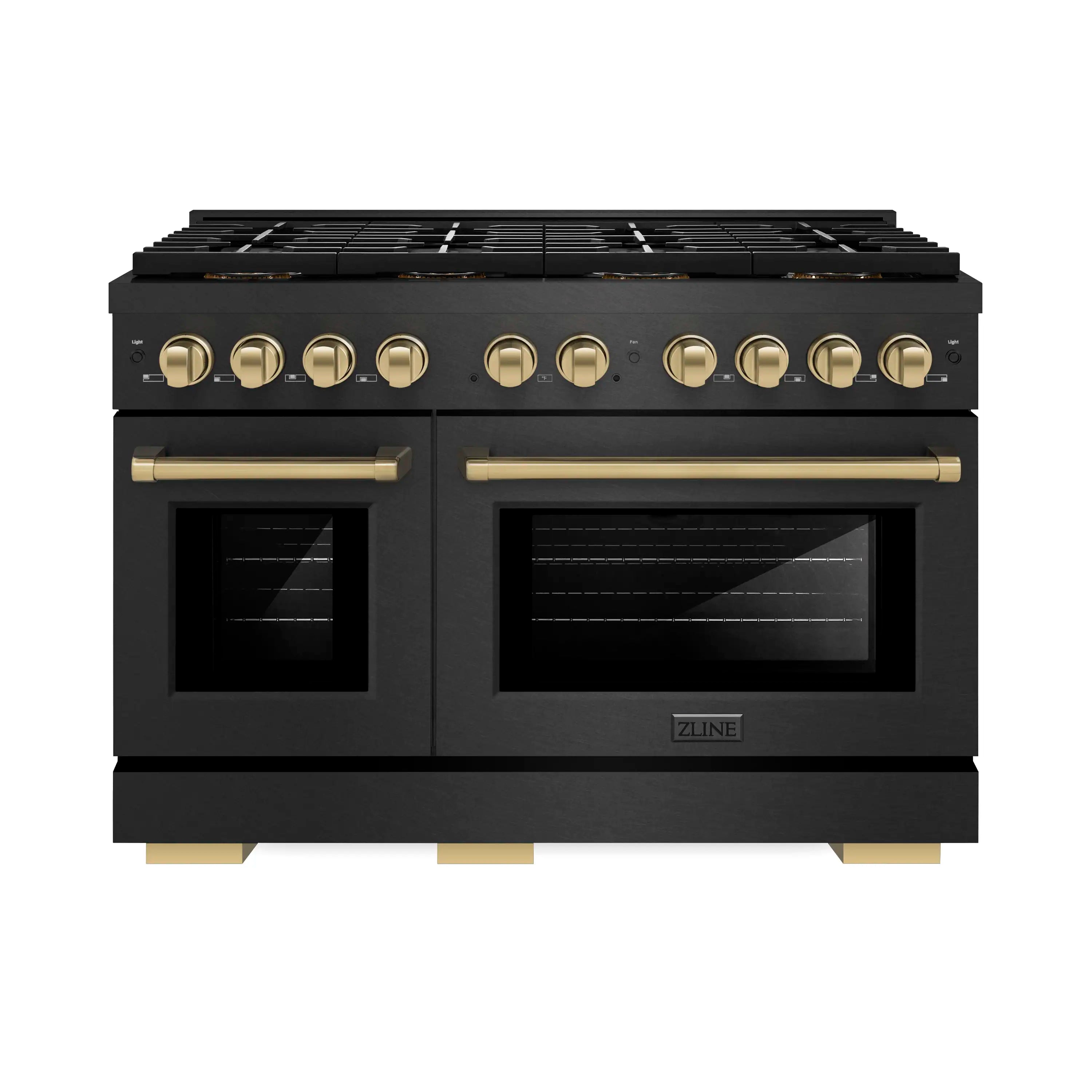 ZLINE Autograph 48-Inch 6.7 Cu. Ft. Paramount Dual Fuel Range with 8 Burner DuoPro Cooktop in Black Satin and Champagne Accents (PSDRBSZ-48-CB)