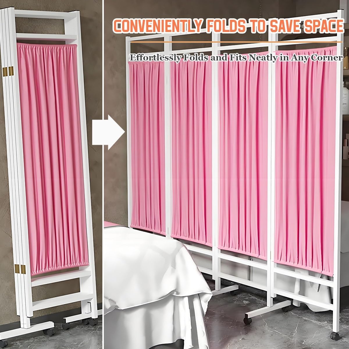 Medical Privacy Screen on Wheels Foldable Medical Room Divider Sturdy Lightweight Privacy Screen for Clinic Hospital Dressing Room Beauty Salon(Brown,3 Panel)