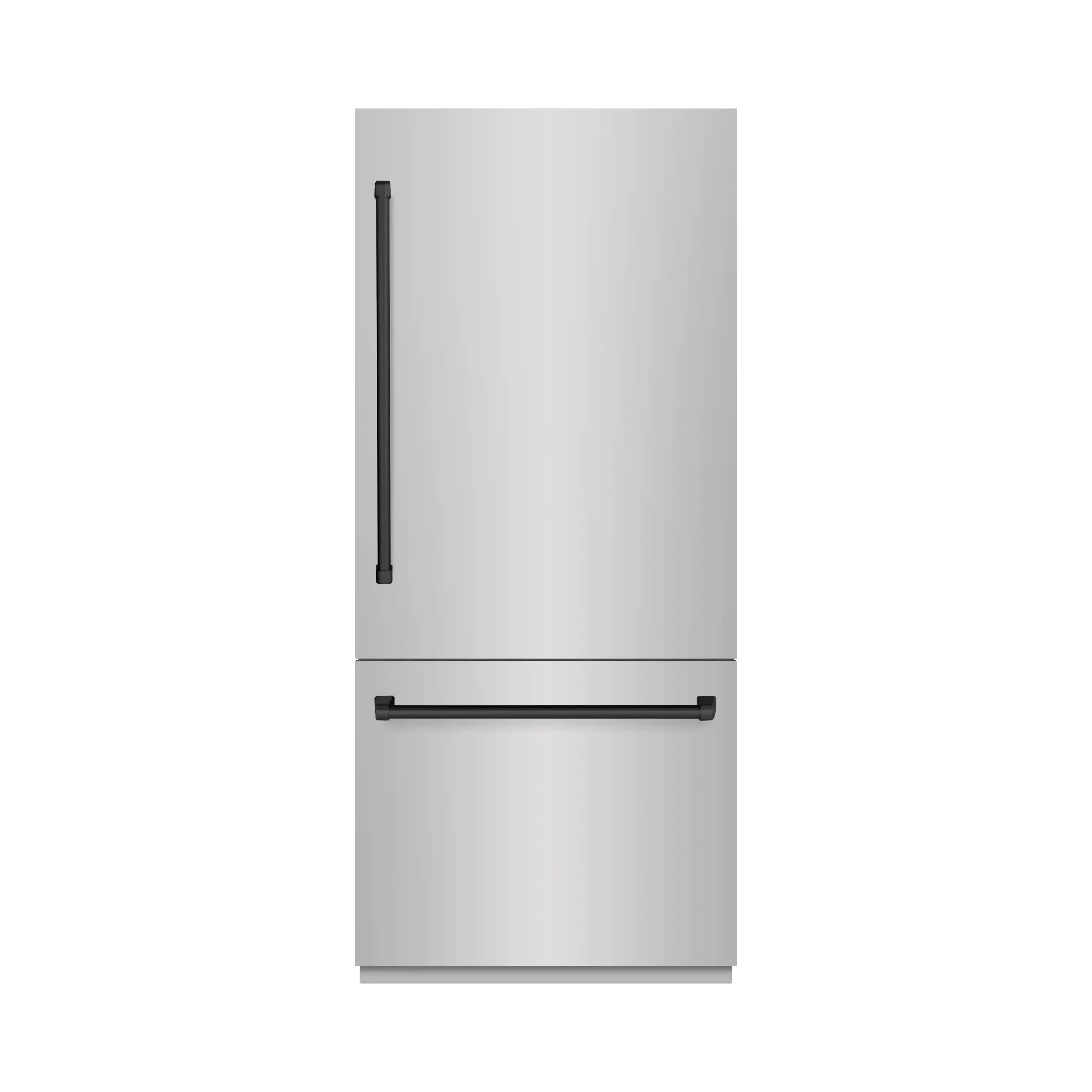 ZLINE Autograph Edition 36-Inch 19.8 Cu. Ft. Built-In Bottom Freezer Refrigerator with Water Dispenser and Ice Maker in Stainless Steel with Graphite Gray Interior and Matte Black Accents (GRBITZ-304-36MB)