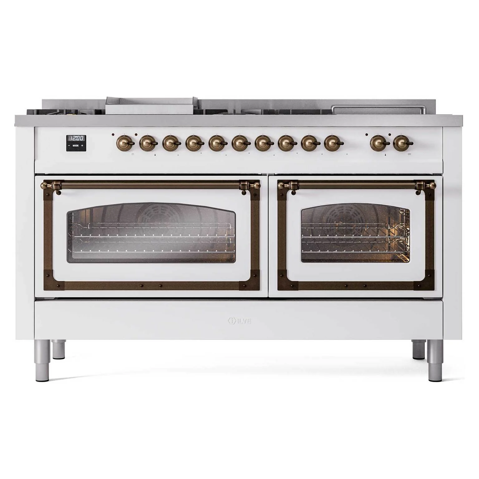ILVE 60-Inch Nostalgie II Noblesse Dual Fuel Range with 7 Sealed Burners, Griddle, French Top, and Triple Glass Door Oven in Custom RAL with Bronze Trim (UN60FSNMPRAB)