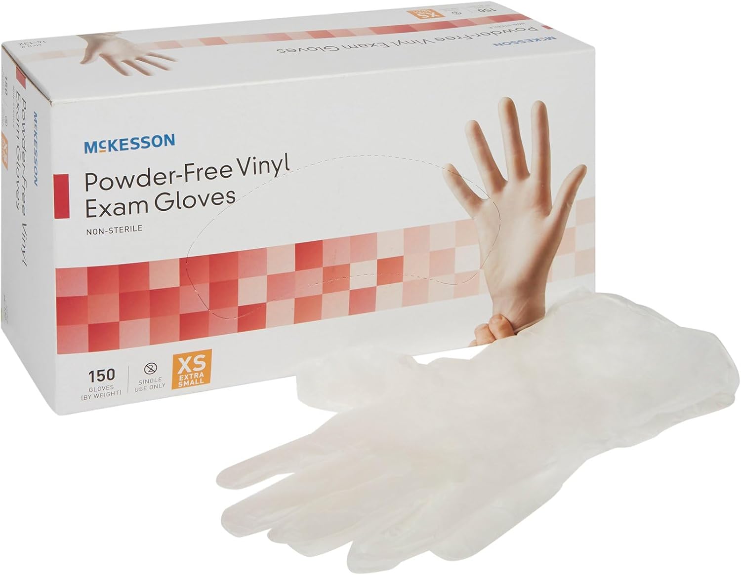 McKesson Powder-Free, Vinyl Exam Gloves, Non-Sterile, XS, 150 Count, 10 Boxes, 1500 Total