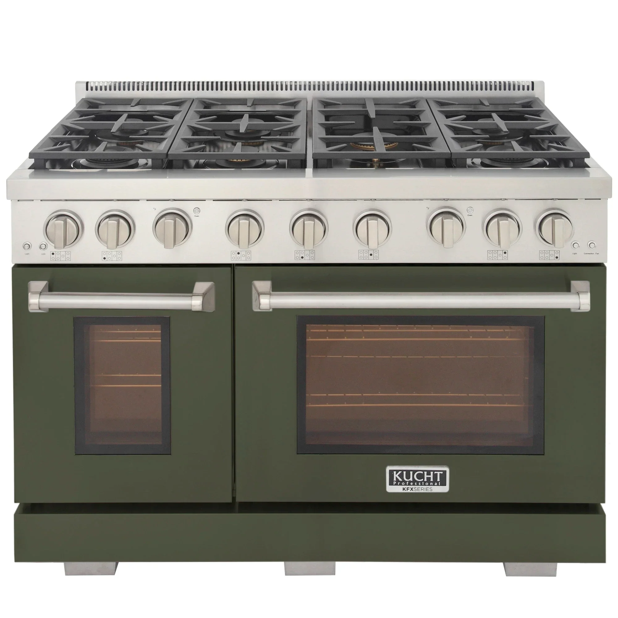 Kucht Professional 48-Inch 6.7 cu. ft. Propane Gas Range in Olive Green with Silver Accents (KFX480/LP-G)