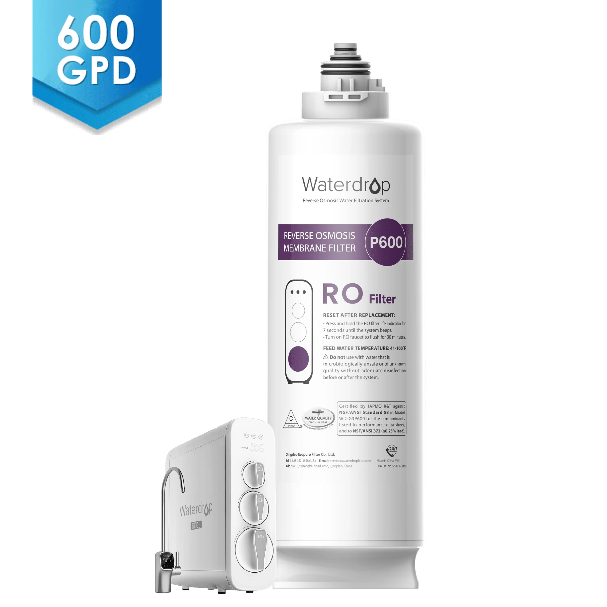 Waterdrop Filter Replacement for WD-G3P600 Reverse Osmosis System, NSF Certified, 2-Year Lifetime (WD-G3P600-RO)