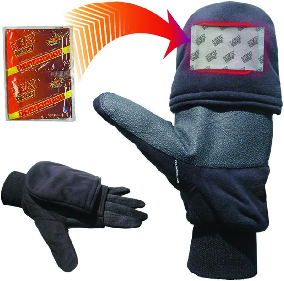 Heat Factory Gloves with Pop-Top Mittens, with Hand Heat Warmer Pockets