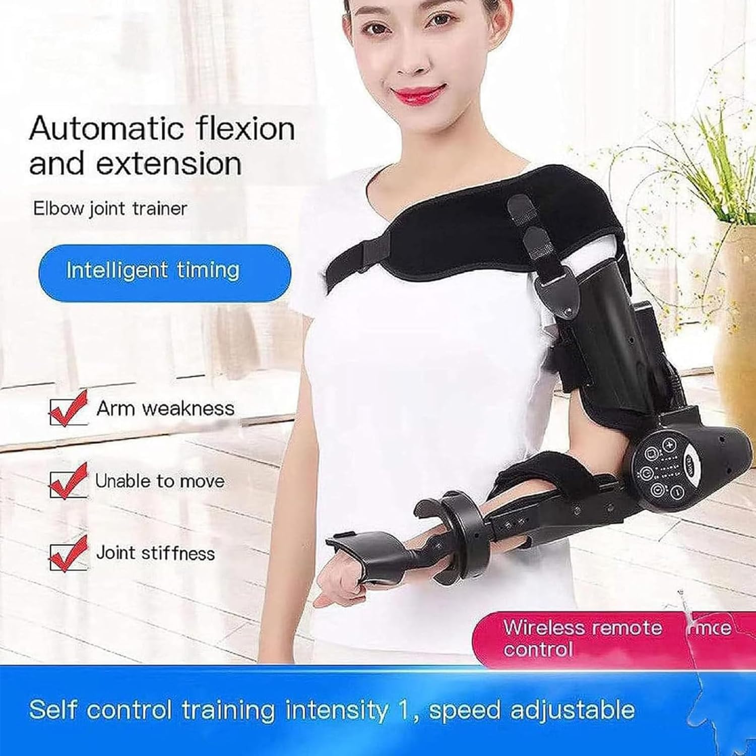 Hinged Elbow Brace Arm Exerciser Stroke rehabilitation arm elbow protector hemiplegic robot training device elbow joint recovery device (Black, One Size, Right)