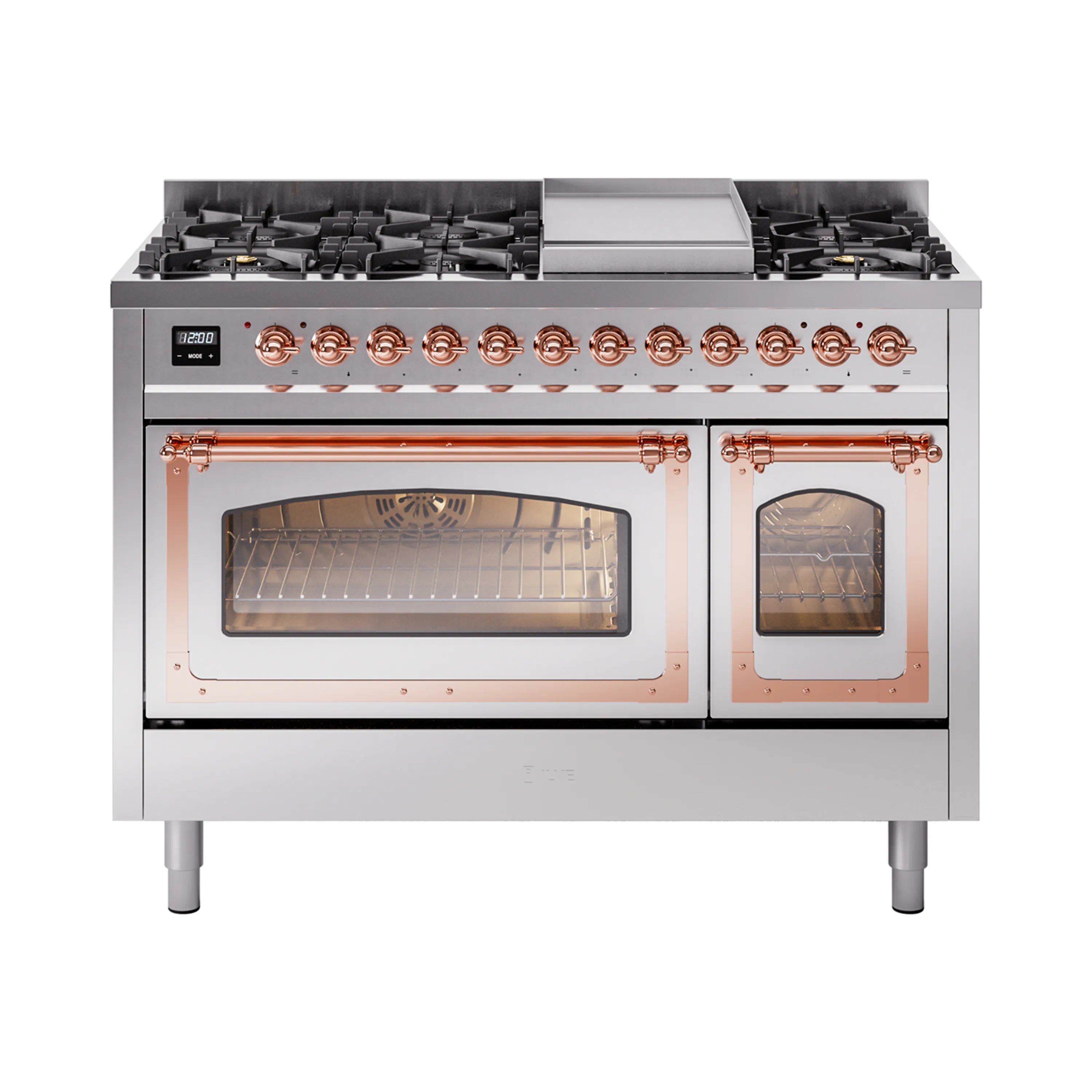 ILVE Nostalgie II Noblesse 48-Inch Dual Fuel Freestanding Range in Stainless Steel with Copper Trim (UN48FNMPSSP)