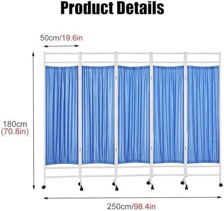 5-Piece Folding Medical Room Partition with Wheels - Sturdy Steel Privacy Screens for Hospitals, Beauty Salons, and Clinics - Portable and Adjustable Divider Solutions