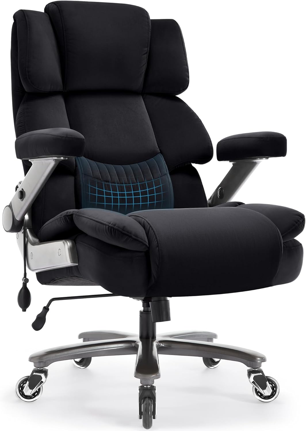 Fabric Big and Tall Office Chair 700lbs-High Back Executive Cloth Computer Chair with Adjustable Lumbar Support 3D Flip Arms Plus Size Rubber Wheels-Extra Wide Large Desk Chairs, Heavy Duty Metal Base