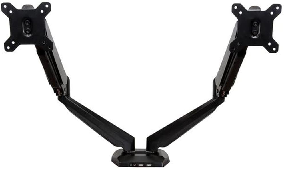 StarTech.com Desk Mount Dual Monitor Arm with USB/Audio, Desk Clamp Ergonomic VESA Mount for up to 32
