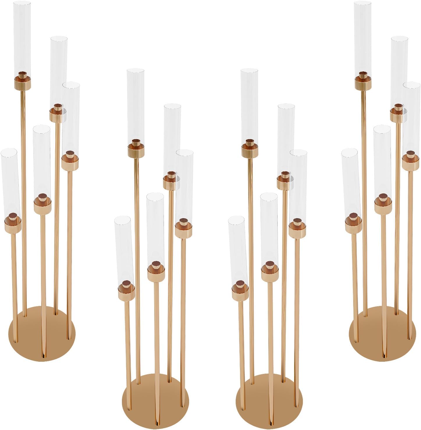 4PCS Gold Floor Candelabra, 5 Arm Tall Candle Holder with Acrylic Lampshade, Candelabra Centerpieces Decor for Table Candlestick Holder for Wedding Birthday Party Fit LED Candle (4PCS Gold)