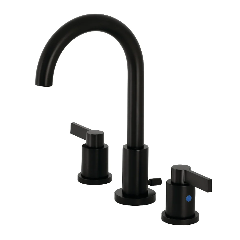 Kingston Brass NuvoFusion Widespread Bathroom Faucet with Brass Pop-Up, Matte Black (FSC8920NDL)