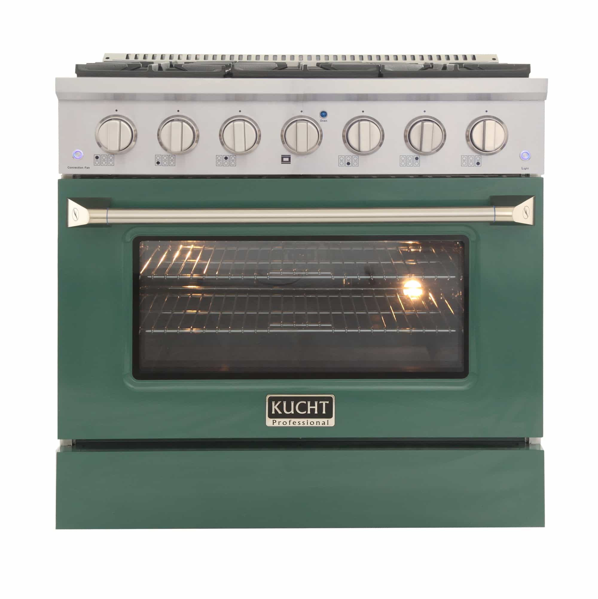 Kucht 36-Inch Pro-Style Dual Fuel Range with Propane Gas in Stainless Steel with Green Oven Door (KDF362/LP-G)