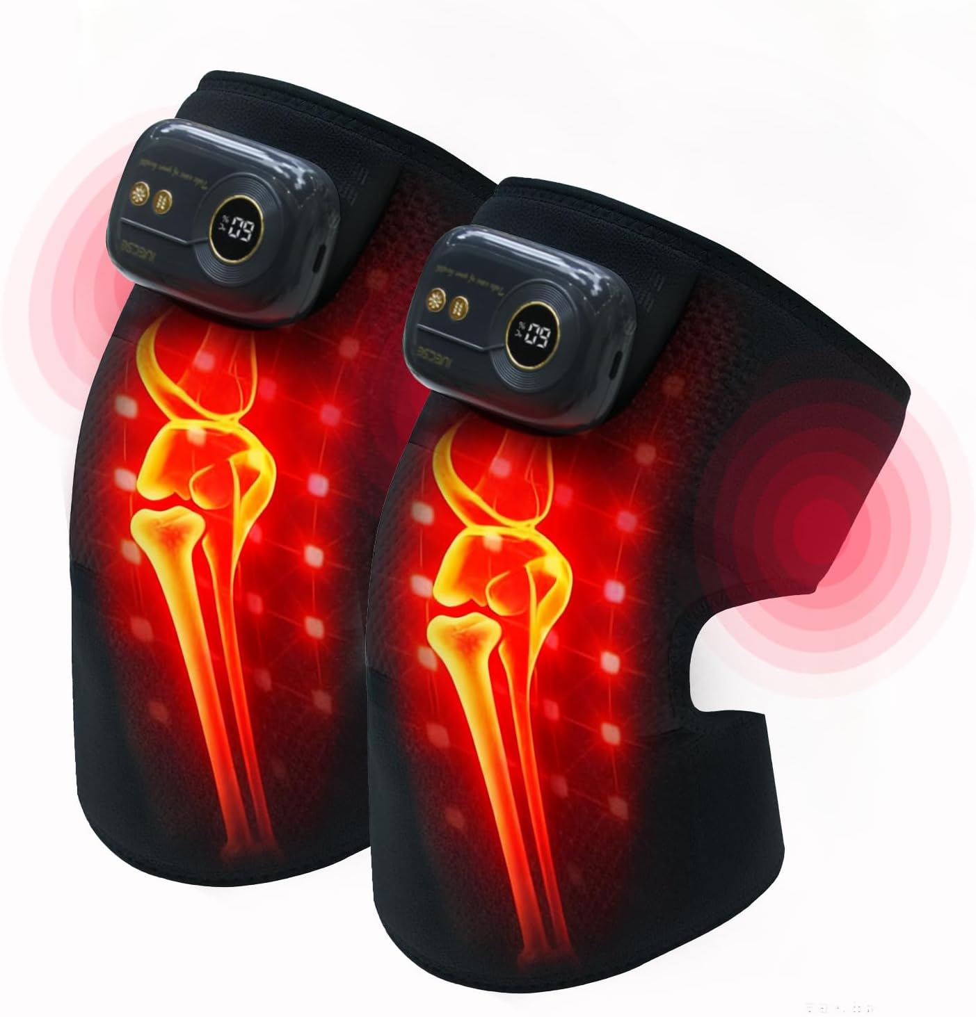 Knee Massager with Heating & Vibration Pad for Knee, Shoulder, Elbow Portable Thermal Therapy Cordless Knee Brace, Comfort & Relaxation Adjustable Support for Men & Women (Black, Pair Pack)