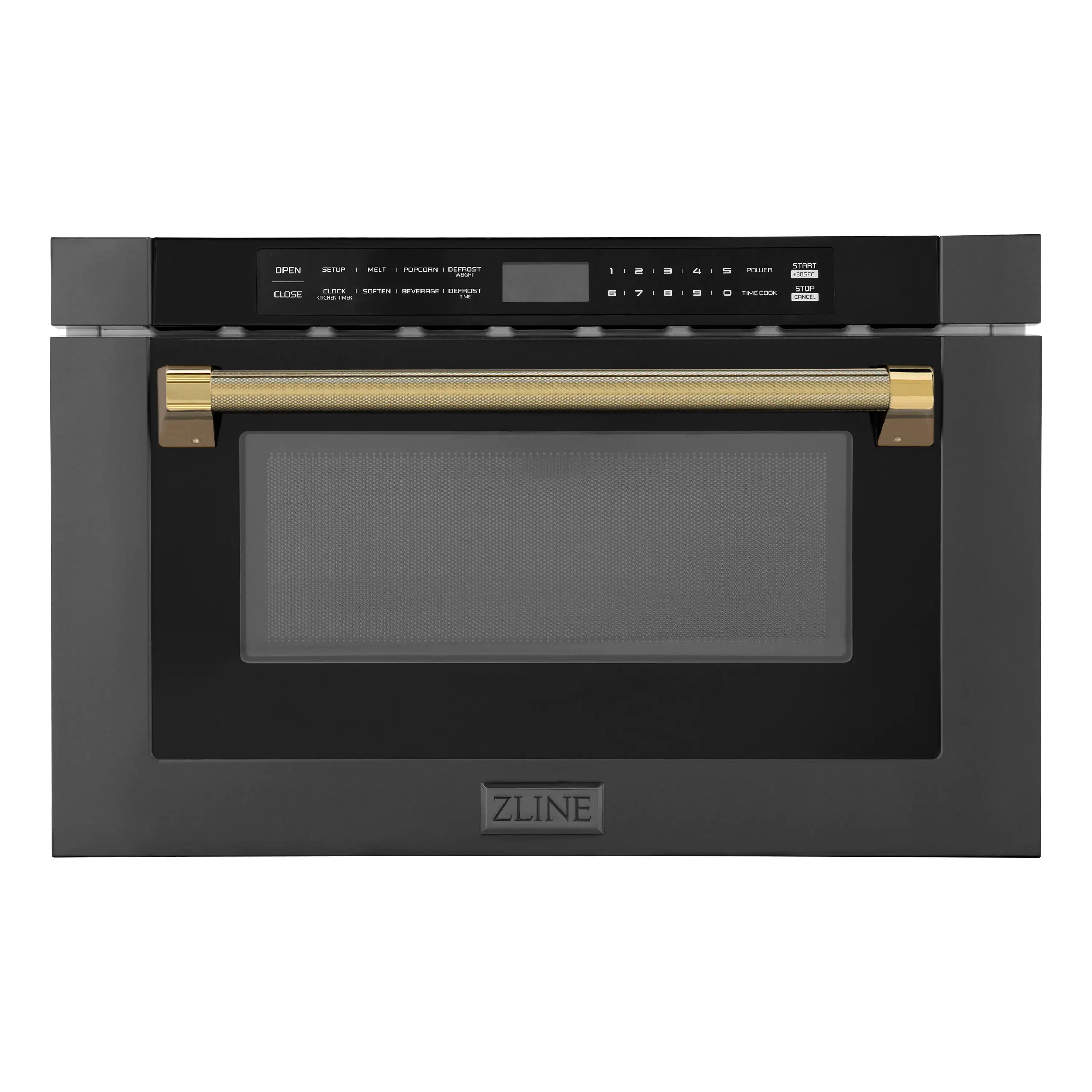 ZLINE Autograph Edition 24-Inch 1.2 cu. ft. Built-in Microwave Drawer in Black Stainless Steel with Gold Accents (MWDZ-1-BS-H-G)