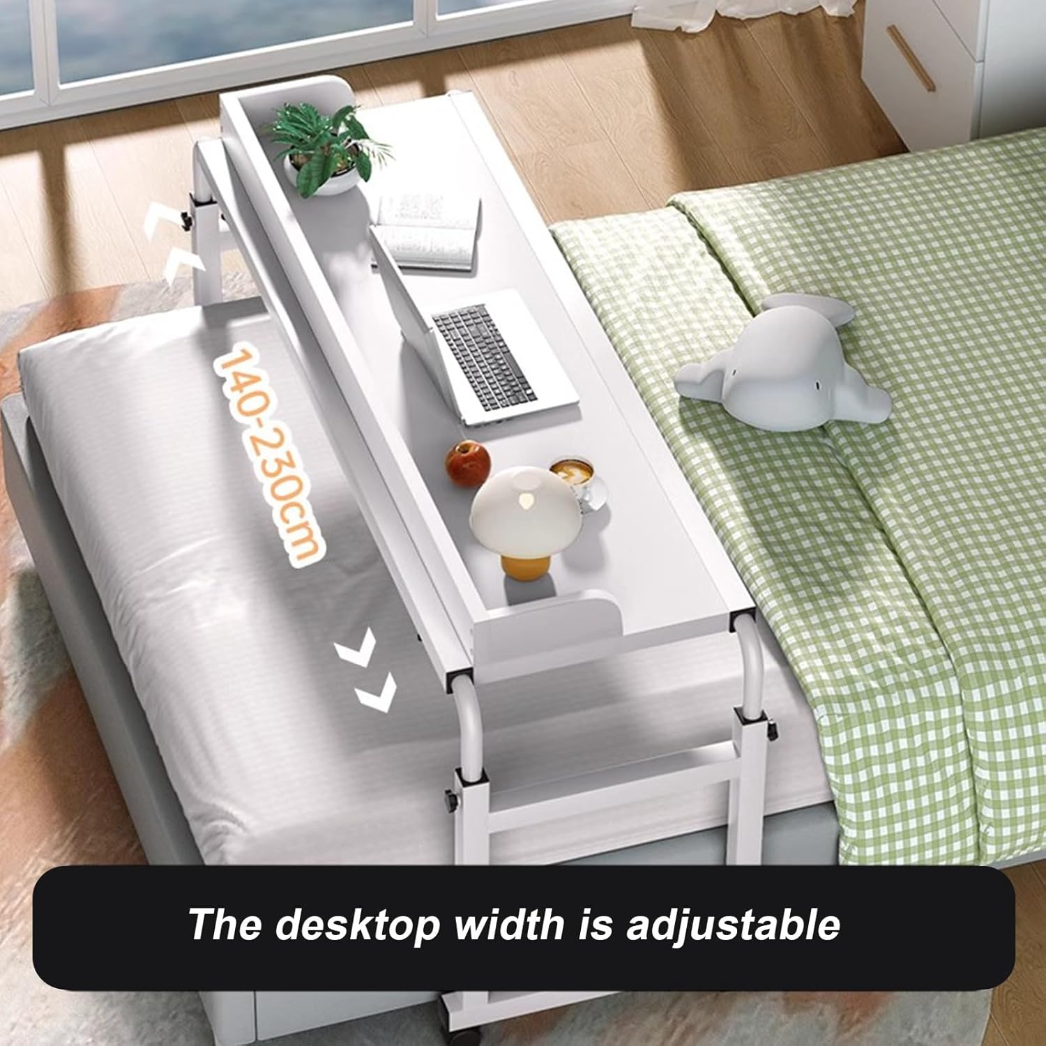 Adjustable Overbed Table with Wheels, Extendable Rolling Overbed Table, Hospital Bed Table, for Home, Hospital(Black,120cm/47.2in)