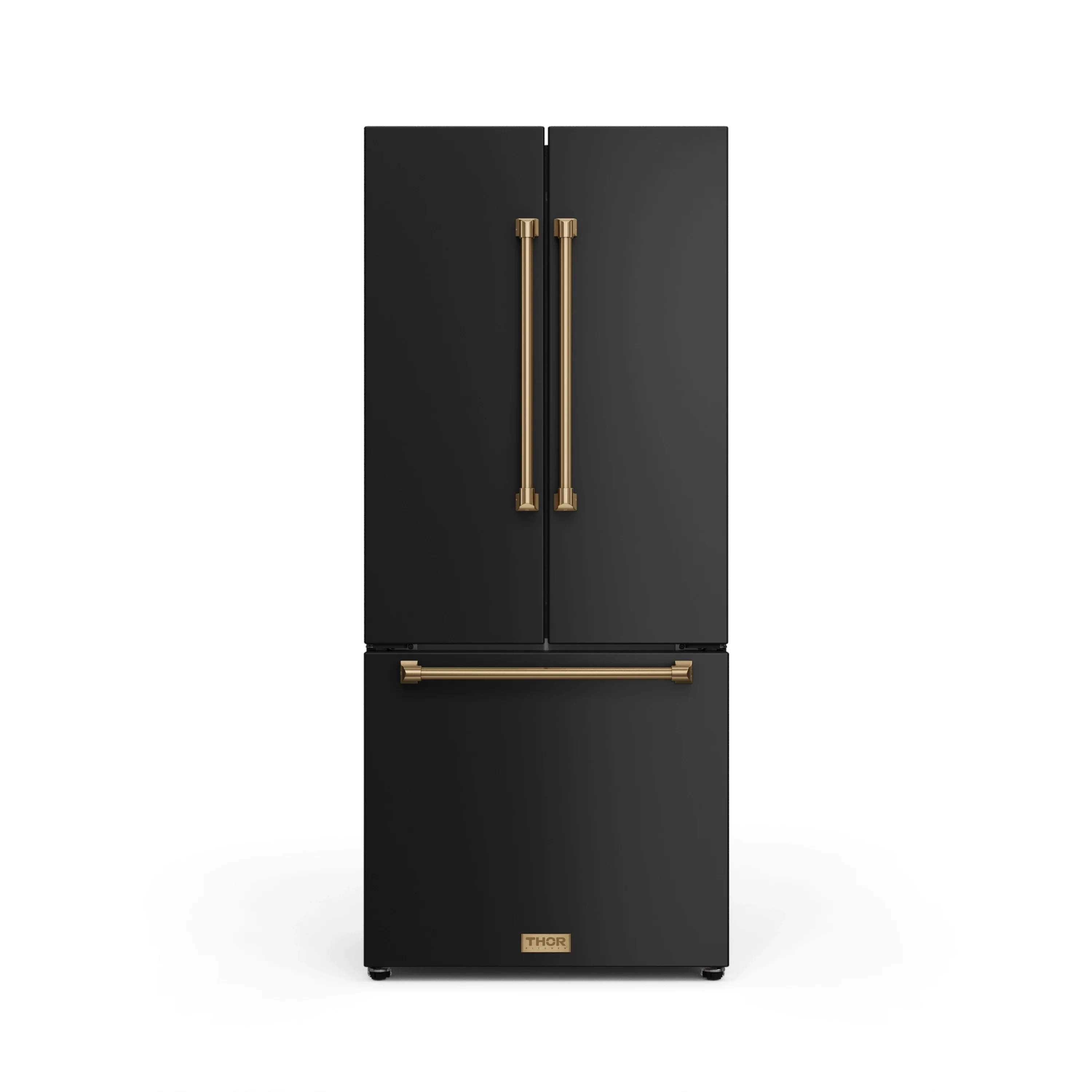 Gordon Ramsay by Thor Kitchen 30-Inch 17.5 cu ft French Door Counter Depth Refrigerator with Ice Maker in Black with Bronze Trim (RF3017FFD00-BRZ)