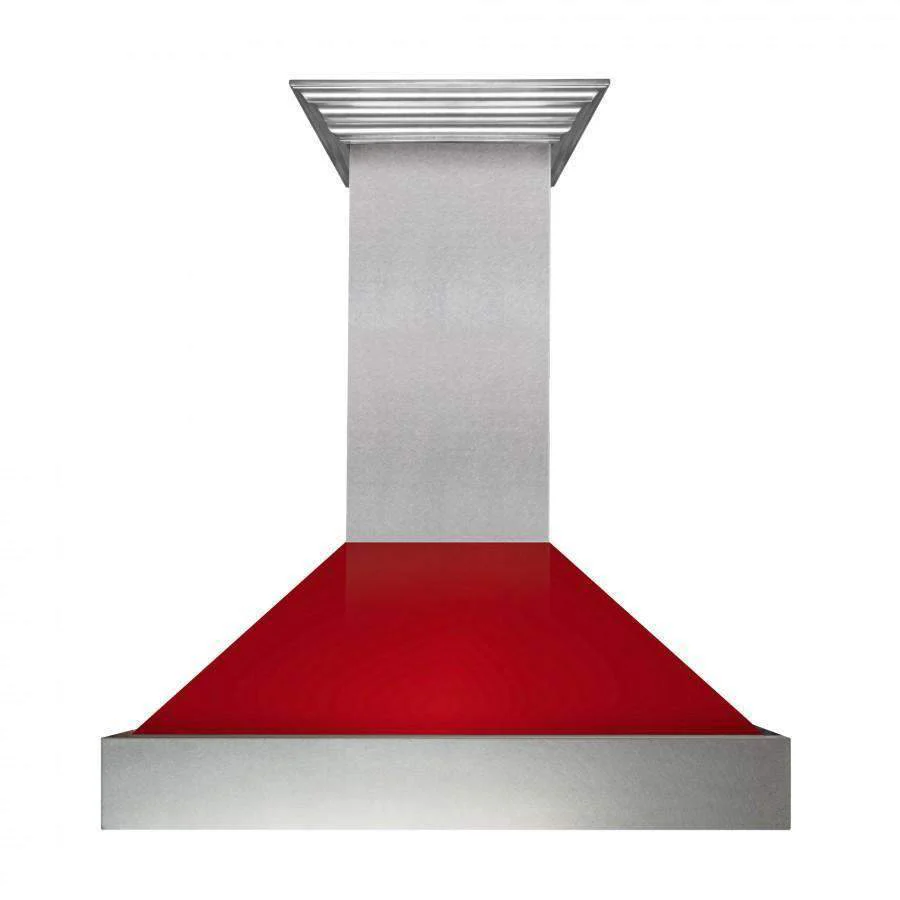 ZLINE 42-Inch Ducted DuraSnow Stainless Steel Wall Mount Range Hood with Red Gloss Shell (8654RG-42)