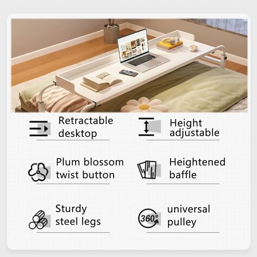 Free-Standing Folding Floating Table，Hospital Table Over Bed for Home Use Swivel,Over The Bed Table with Wheels,Adjustable Height Table,Hospital Bed Table,Chair Cart,Laptop Desk for Bed,recl