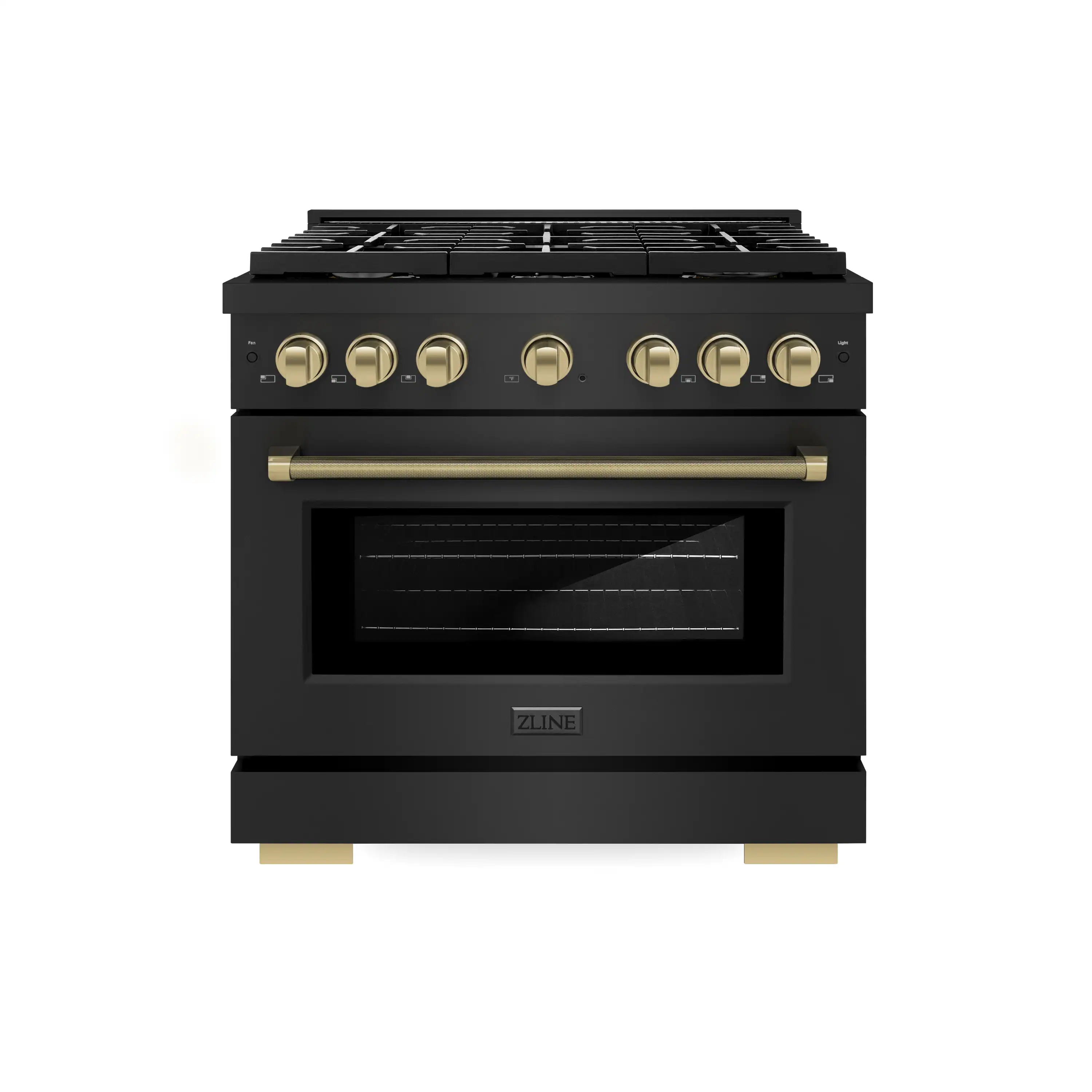 ZLINE Autograph 36-Inch Paramount Gas Range in Black Stainless Steel with Bronze Helix Handle (SGRBZ-36-KCB)