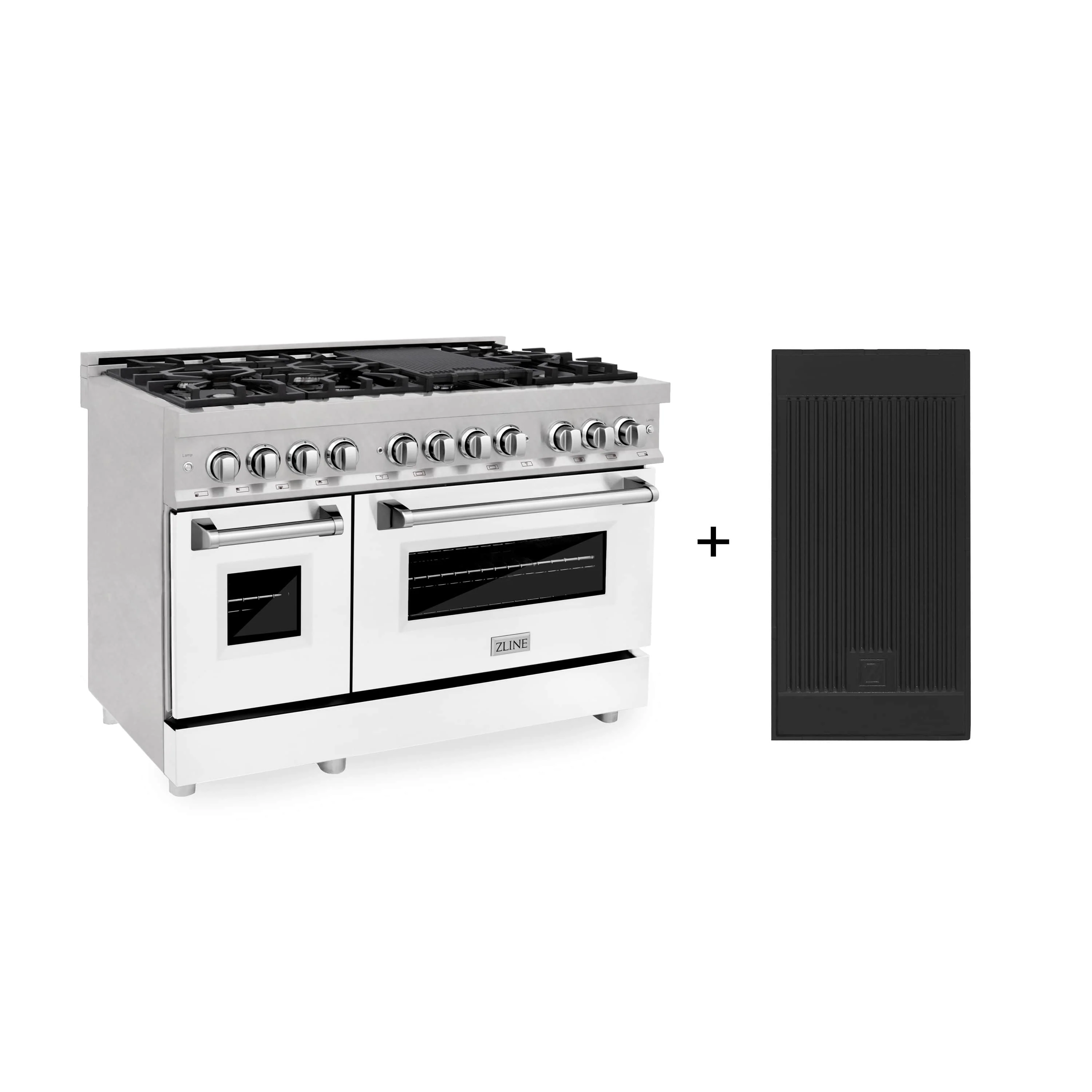 ZLINE 48-inch Legacy Series Dual Fuel Range with Gas Cooktop, Griddle and 6.0 Cu. Ft. Electric Oven in Fingerprint Resistant Satin Stainless Steel with White Matte Door (RAS-WM-GR-48)