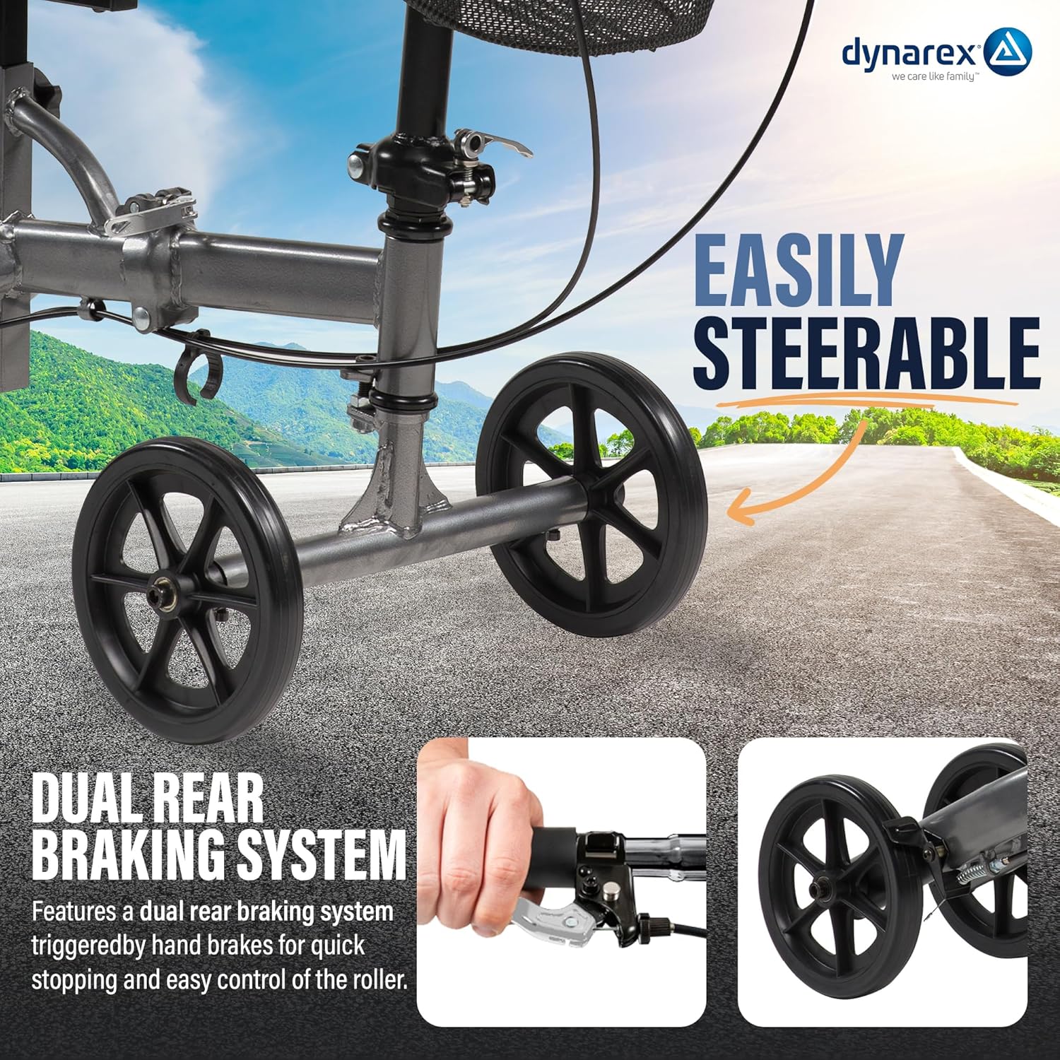 Dynarex Steerable Knee Walker with Basket - Compact