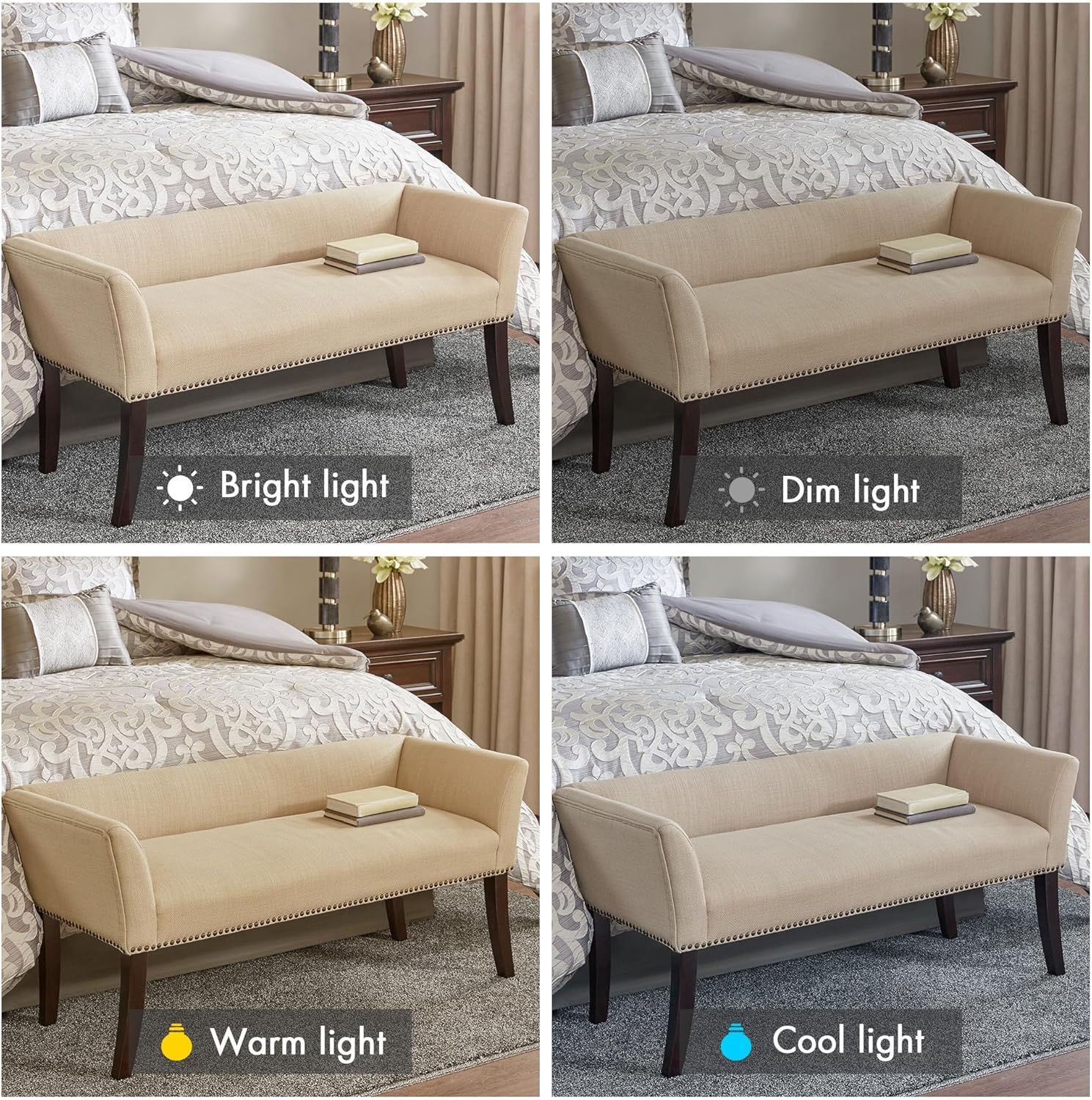 Madison Park Accent Bench, Upholstered with Nailhead Trim, & Padded Seat Entryway Bench Small, End of Bed Bench with Back, 49.5