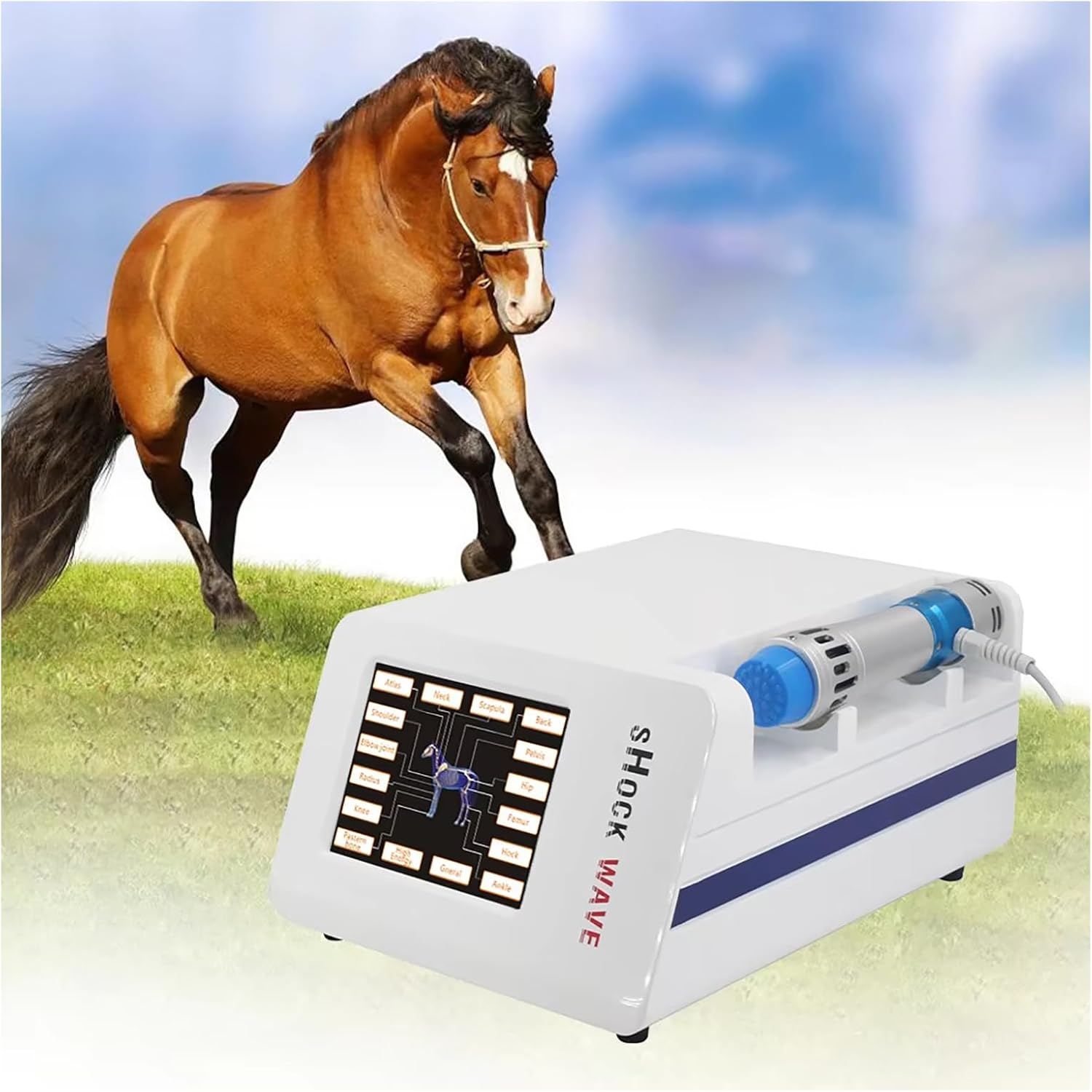 Horses Use Extracorporal Shock Wave Therapy Machine, Touch Control 10-300MJ Veterinary Shockwave Therapy Device, 1-18HZ Deep Massage, Relieve Muscle Pain