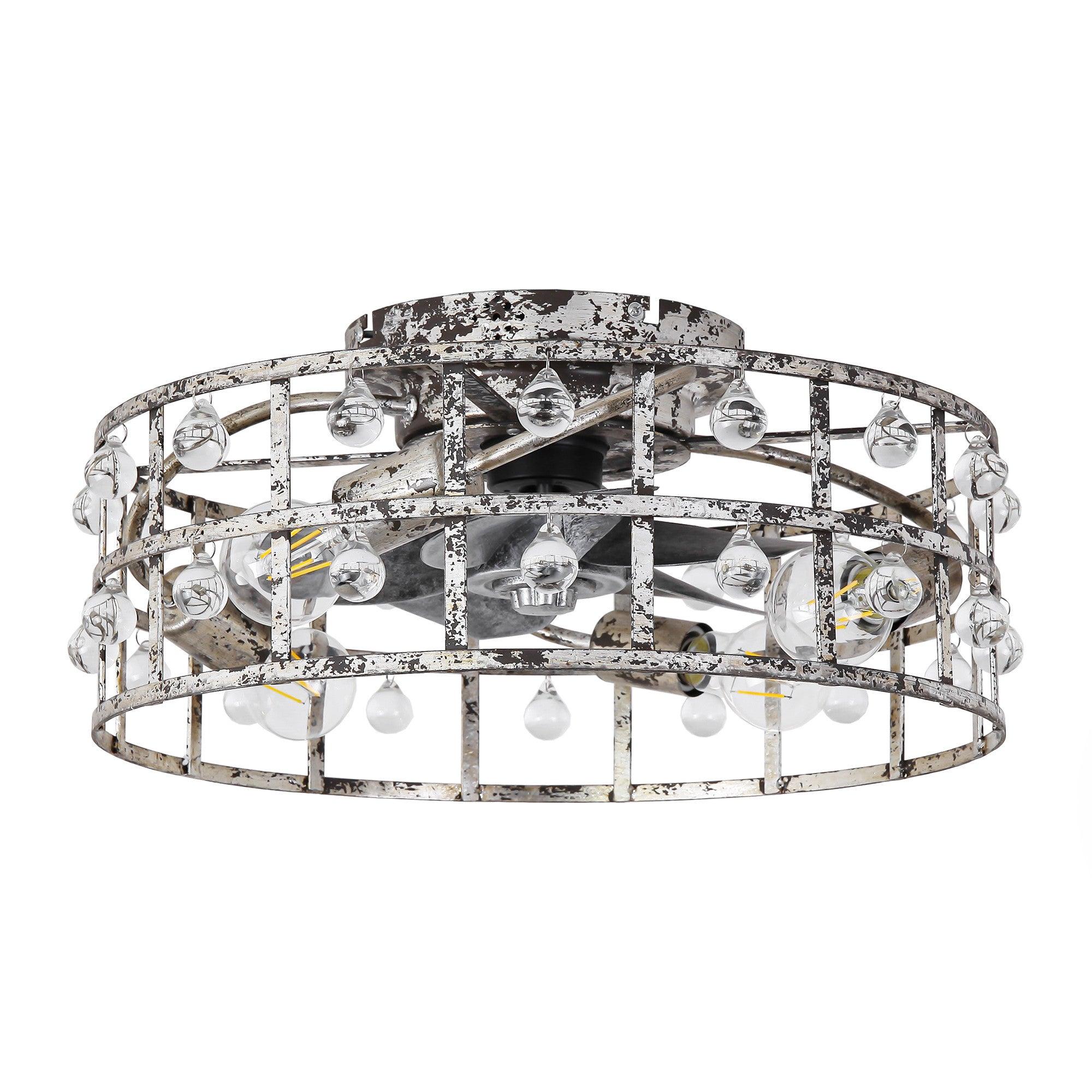 Parrot Uncle 18-Inch Retro Silver Crystal Flush Mount Ceiling Fan with APP Remote Control and Lighting (BBF3007)