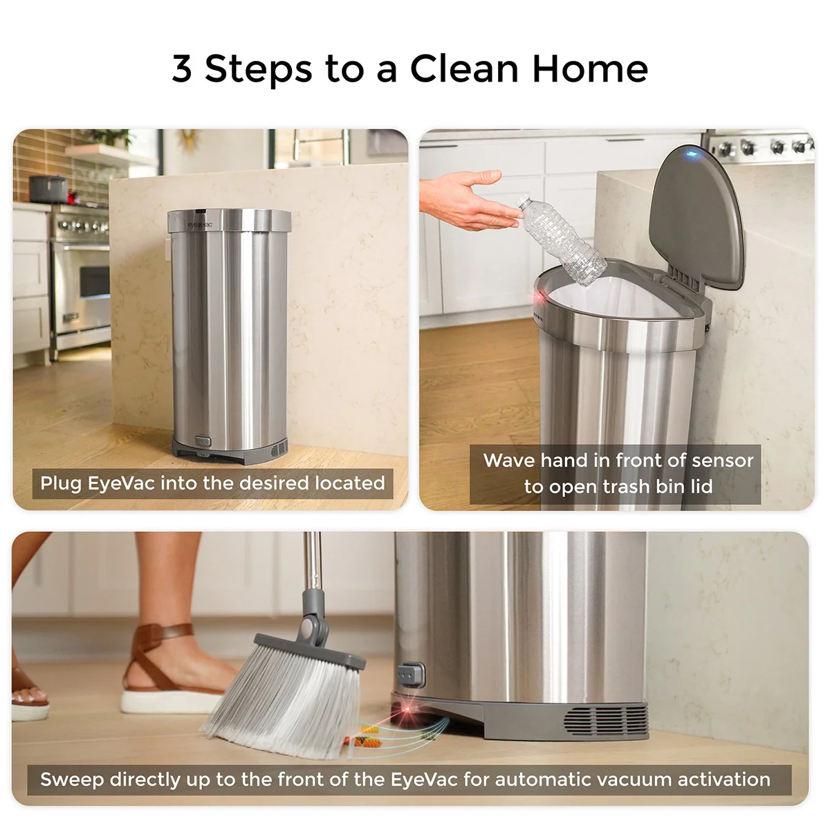 EyeVac+ Touchless Trash Can & Vacuum Silver EV+S