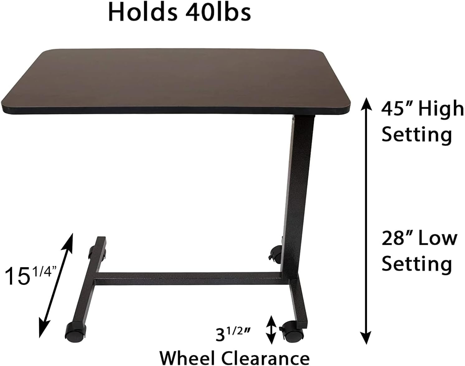 Roscoe Medical Hospital Bed Table, Rolling Overbed Table, Laptop Tables for Recliner, Bed, Bedside and Sofa - Computer Tables, Hospital Tray, Adjustable with Wheels and Secure Height Adjustment