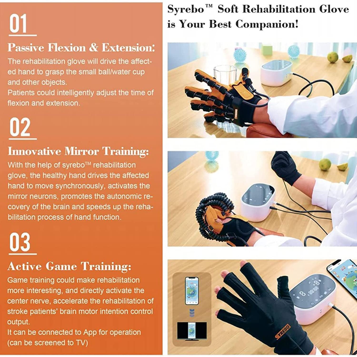 Rehabilitation Robot Gloves, Finger Rehabilitation Gloves For Stroke Hemiplegia Patients, Finger Straightening Brace Guard Protector, For Patients With Hand Dysfunction,Left (RightOrange S)