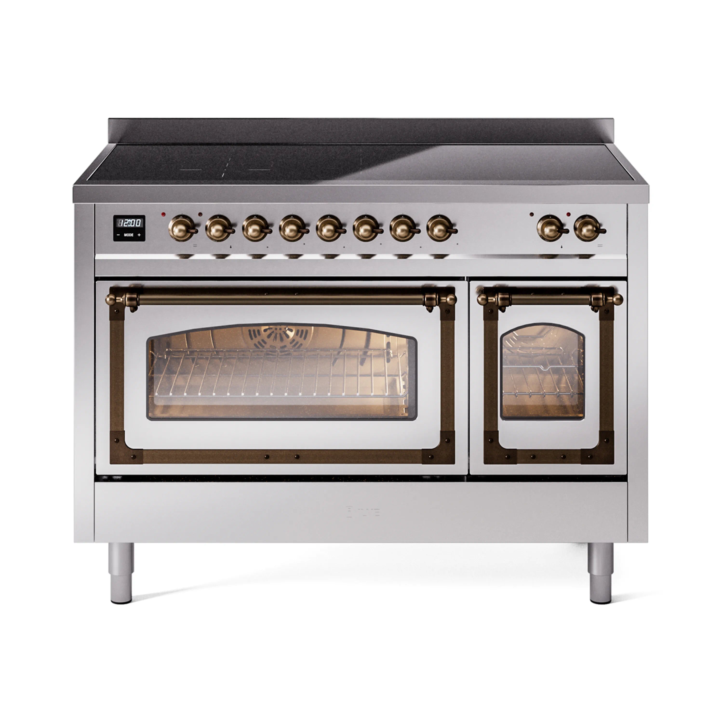ILVE Nostalgie II Noblesse 48-Inch Induction Range with Triple Glass Door in Stainless Steel with Bronze Trim (UNI486NMPSSB)