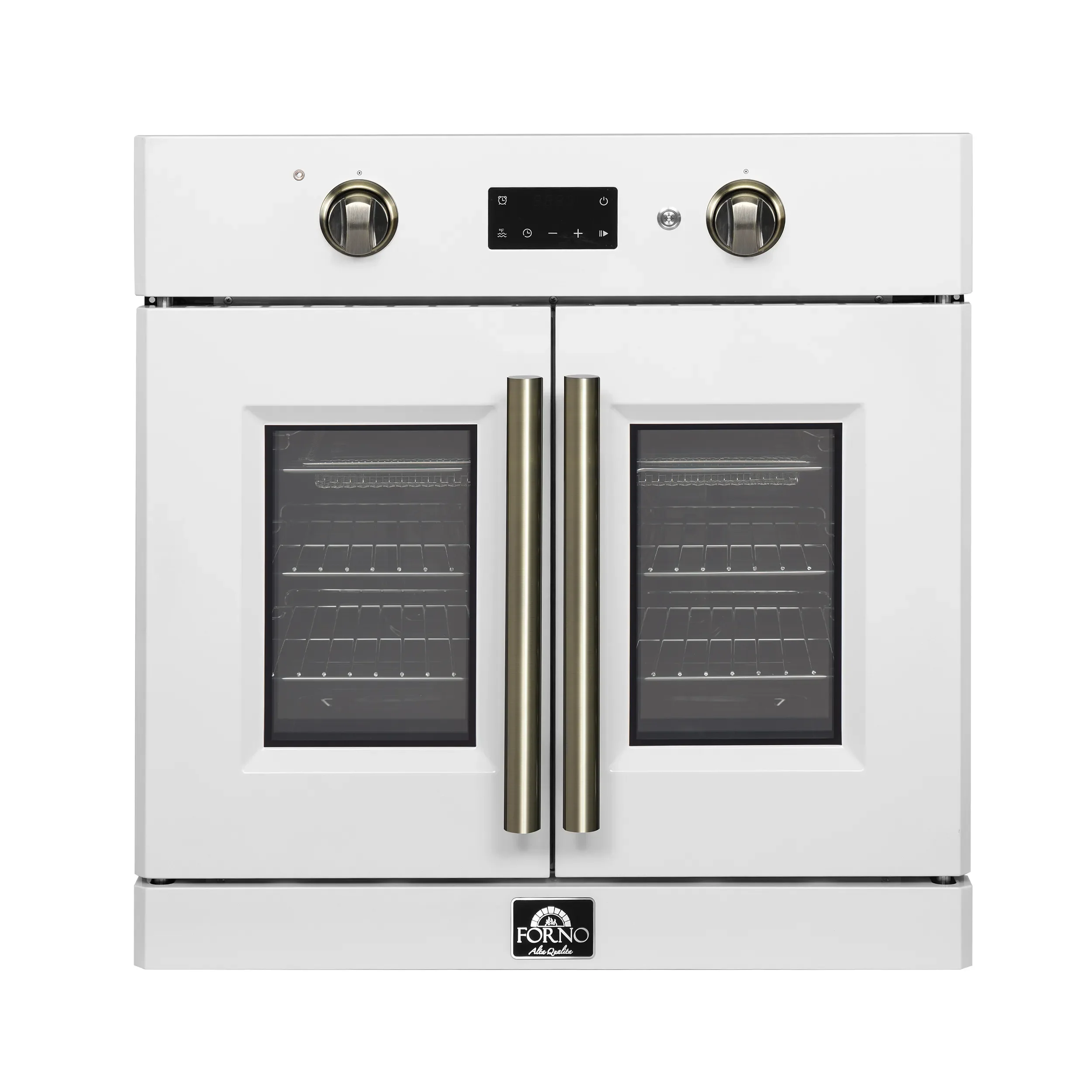 Forno Asti 30-Inch French Door Electric Wall Oven in White with Antique Brass Handles (FBOEL1333-30WHT)