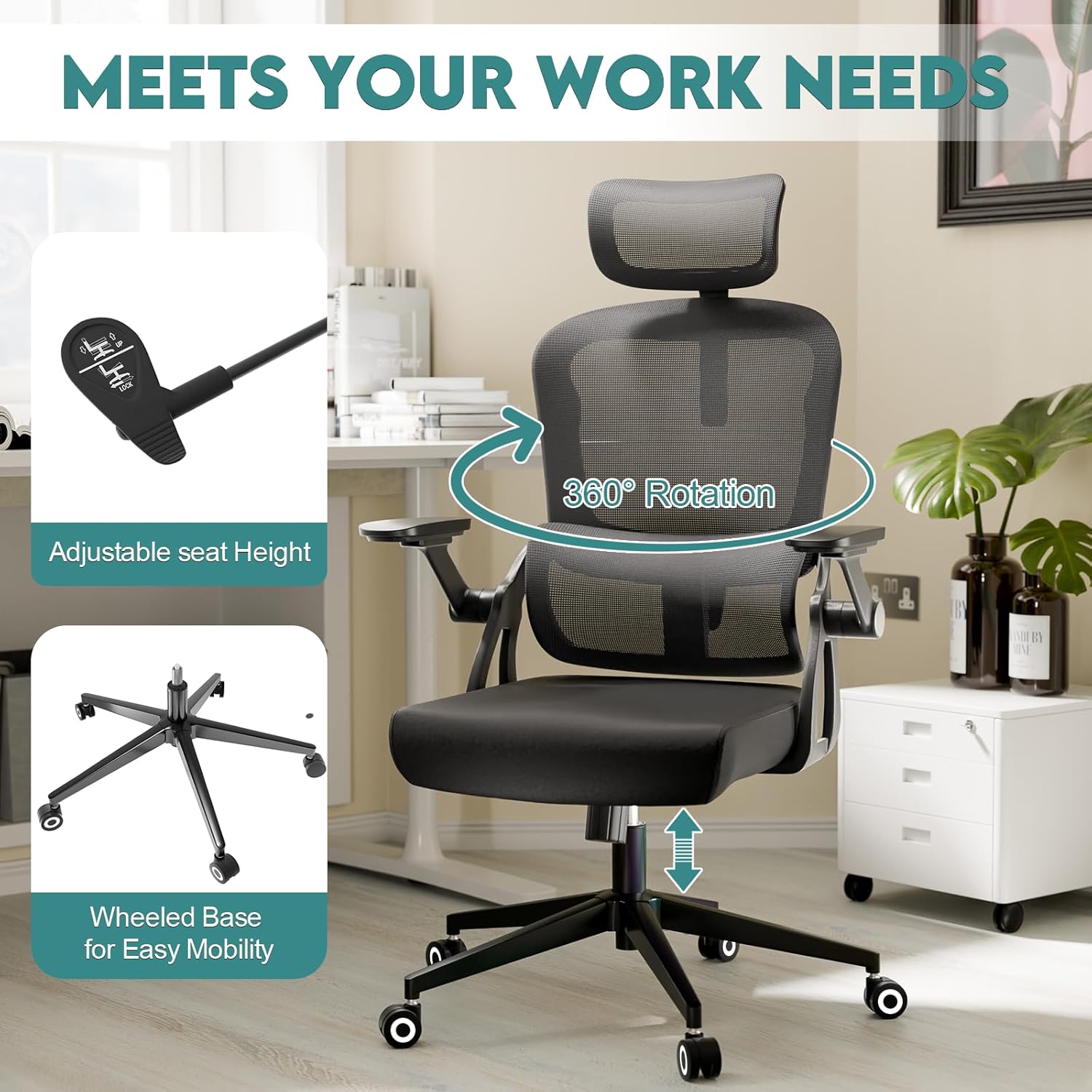 Ergonomic Office Chair - 400LB Comfy Desk Chairs with Adjustable Headrest and Lumbar Back Support, Mesh Computer Chairs with Wheels and Arms for Home Office, Study (218Black-With Headrest-New)