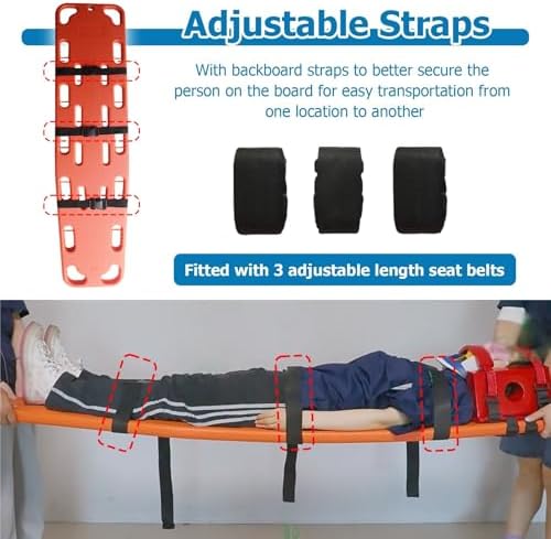 Lightweight Emergency Spine Board Stretcher - 6ft Lifeguard Backboard for Patient Transport & Immobilization, Essential First Aid Rescue Gear (Includes Red Head Immobilizer)
