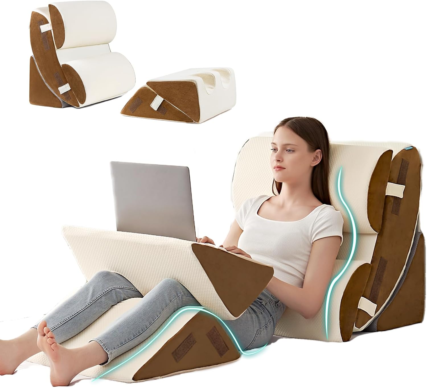 Hansleep 6PCS Orthopedic Bed Wedge Pillow for Sleeping, Adjustable Post Surgery Pillow Set for Body, Back and Leg Pain Relief, Memory Foam Support Pillows for After Surgery, Beige