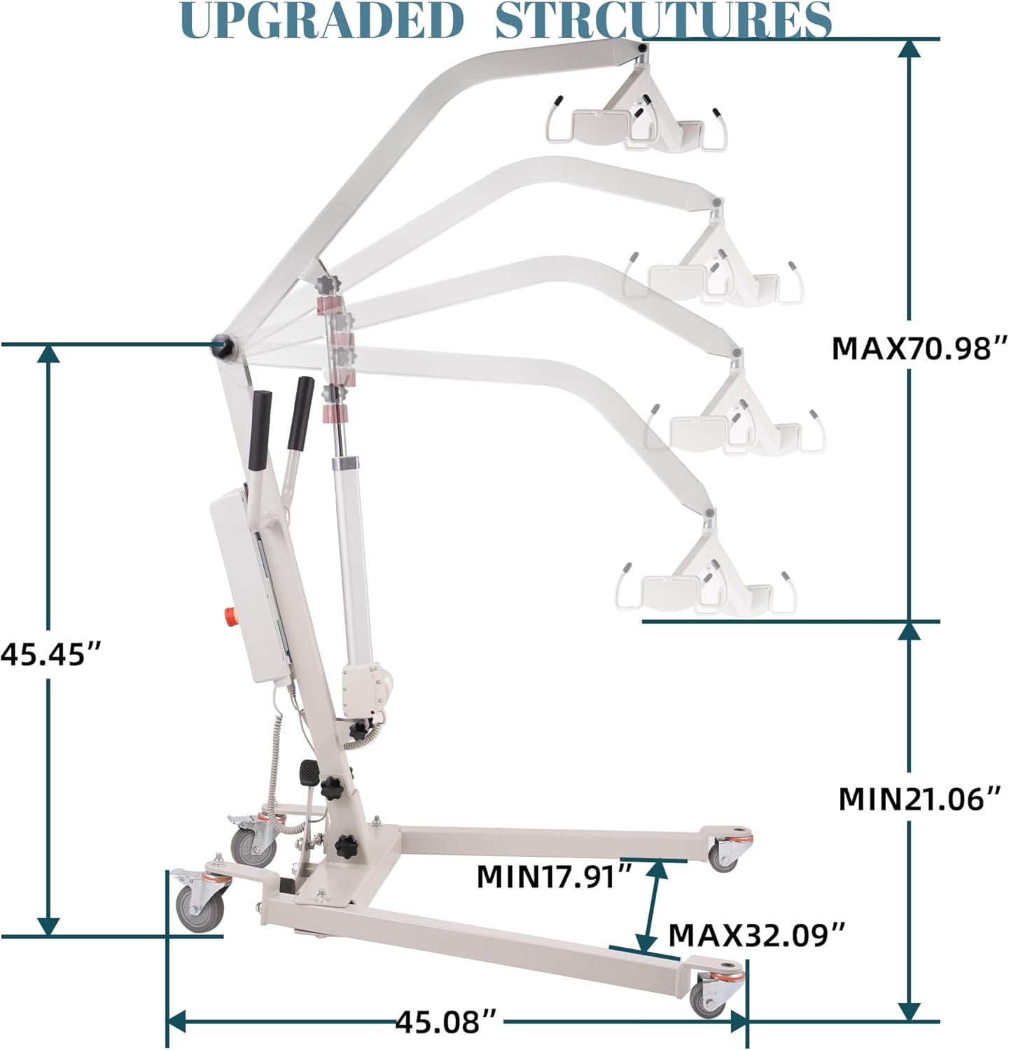 Electric Patient Lift, Foldable Patient Transfer Lift for Home Use, 400LBS Weight Capacity with U-Sling, Foldable Hydraulic Body Transfer for Home, White (Pack of 1)